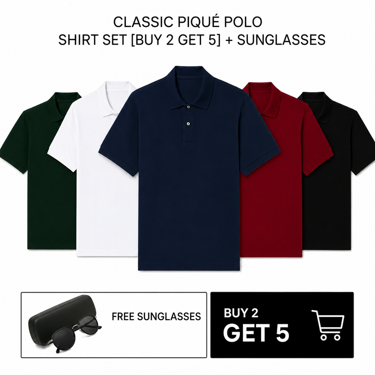 LCT CLASSIC PIQUÉ POLO SHIRT SET [BUY 2 GET 5] + SUNGLASSES